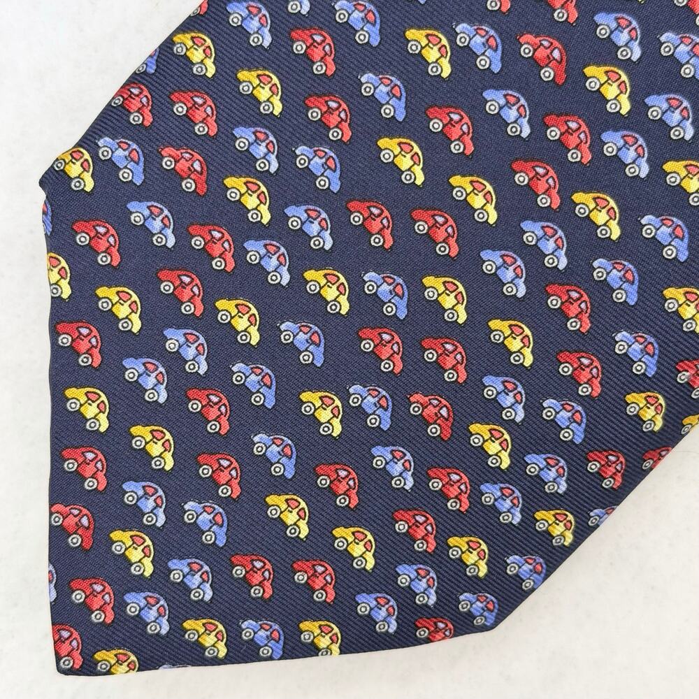 Beaufort Tie Rack Vintage 100% Silk Tie Made Italy Cars Novelty Navy